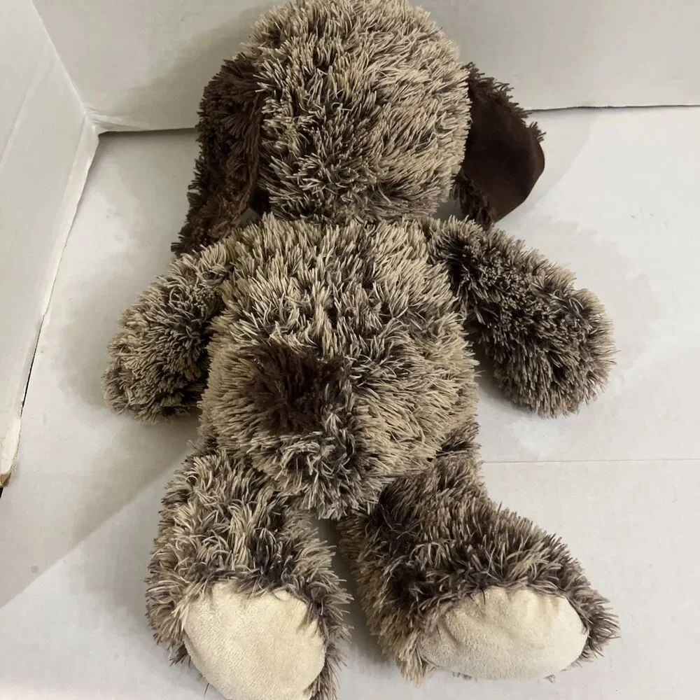 2 Pacific Fluffy Puppy Dog Plush Squeakers Embroidered Eyes Floppy 17” Brown